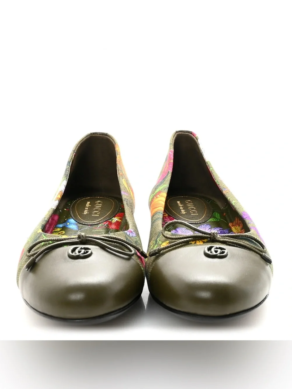 GUCCI Sepang Flora Leather Canvas GG Marmont Ballerina Flats 38.5